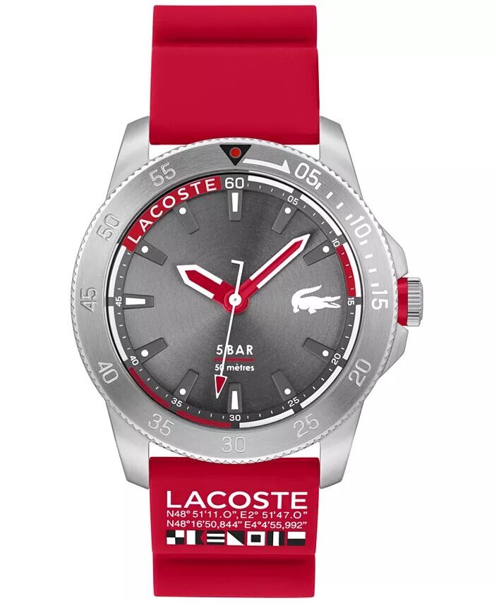 

Мужские часы с красным силиконовым ремешком 46 мм Lacoste, красный