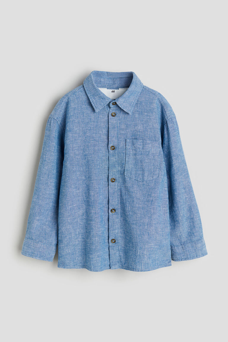 Рубашка из смесового льна H&M, синий платье рубашка из смесового льна h