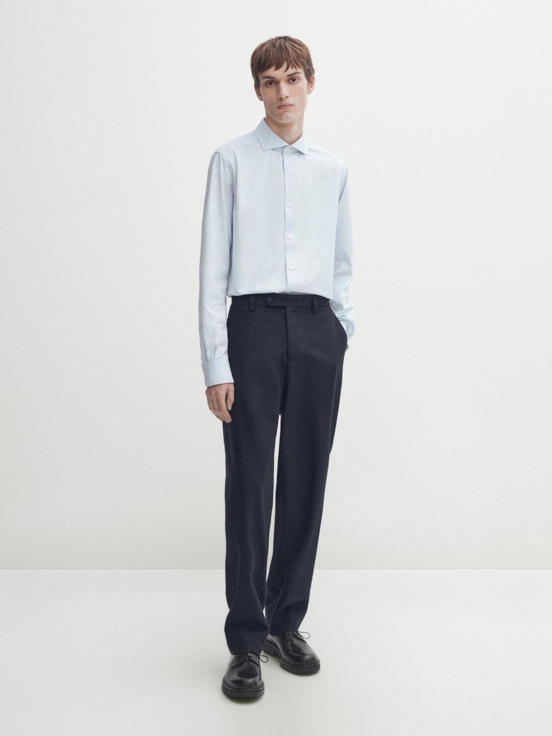 

Рубашка узкого кроя из хлопкового твила Massimo Dutti, синий