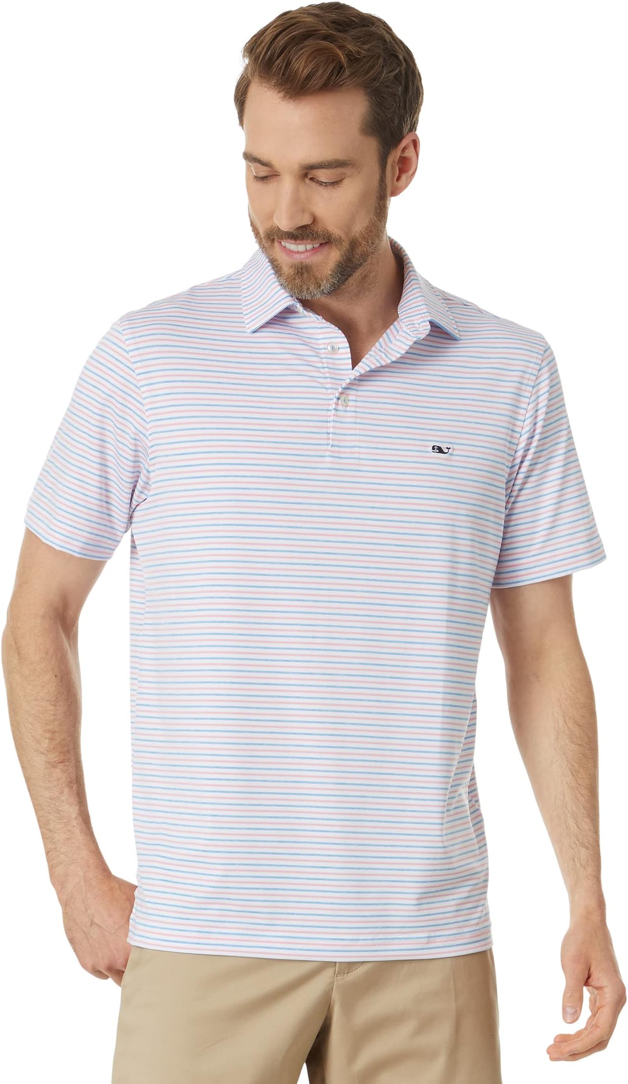 Рубашка-поло Tri Bradley Stripe Sankaty Vineyard Vines, цвет Stripe White Cap/Hibiscus/Ocean Breeze Tejeda