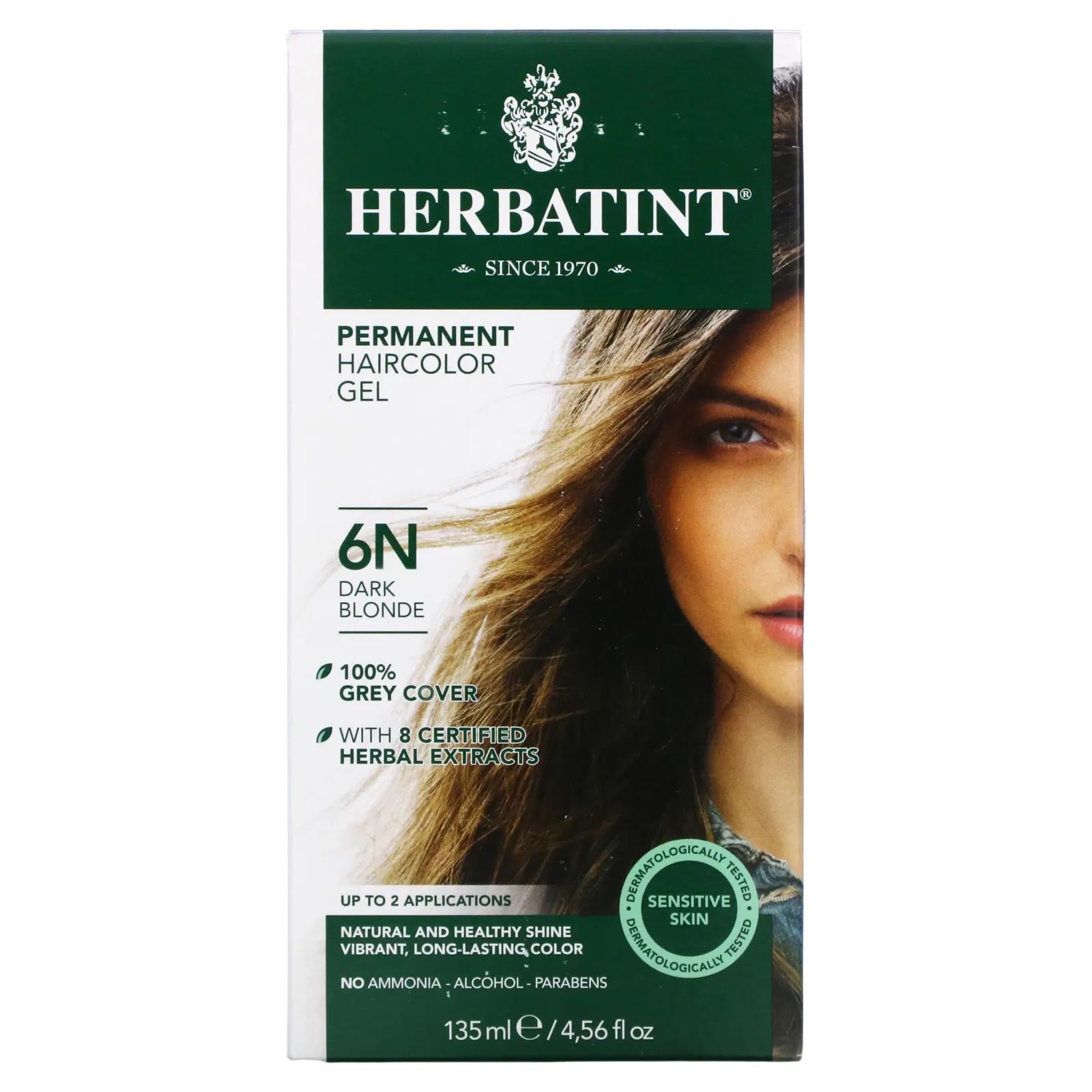 Herbatint Перманентная растительная краска-гель для волос 6N темный блондин 4,56 жидкой унции (135 мл) herbatint перманентная гель краска для волос 6d темный золотой блондин 135 мл