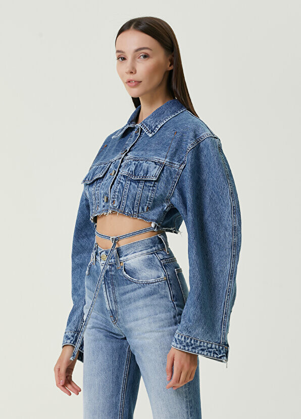 

Синяя укороченная джинсовая куртка с поясом Jacquemus, Синий