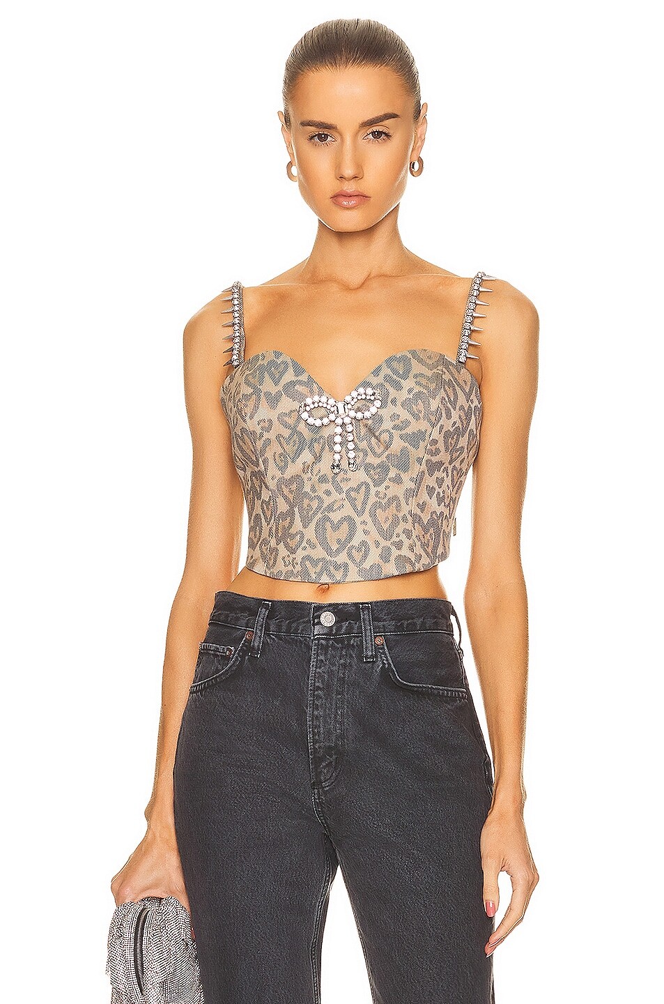 

Топ Area Heart Leopard Crystal Trim, цвет Brown Multi