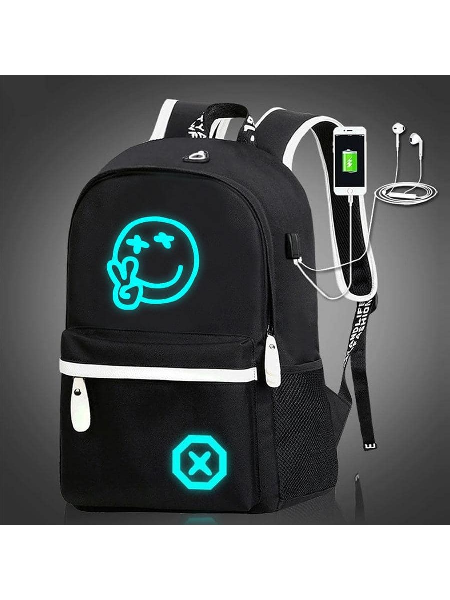Простой и легкий рюкзак с флуоресцентным ночником / сумка на плечо, черный простой и легкий рюкзак с флуоресцентным ночником сумка на плечо черный