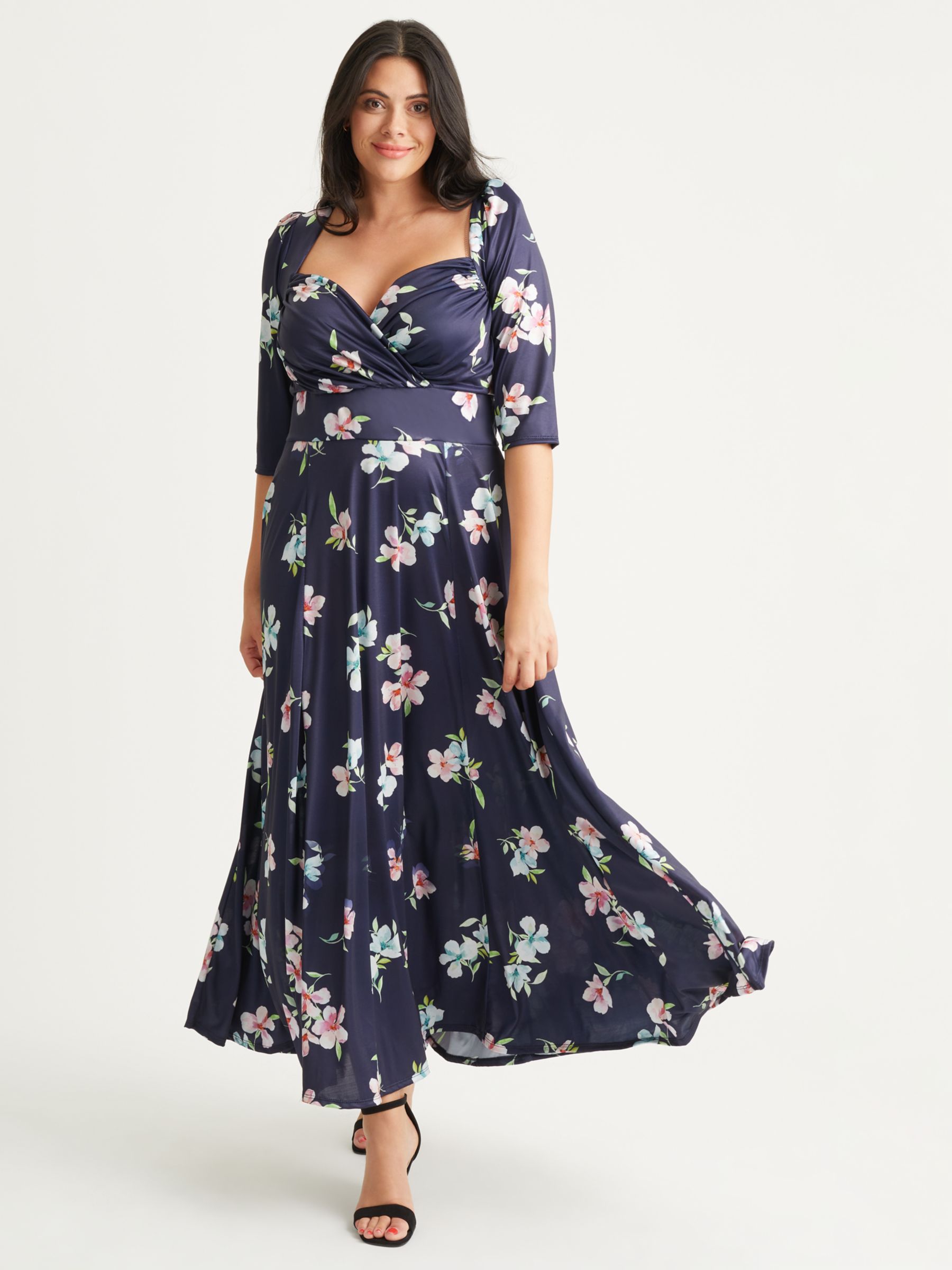 цена Атласное платье макси Elizabeth с цветочным принтом Scarlett & Jo, темно-синий/мульти