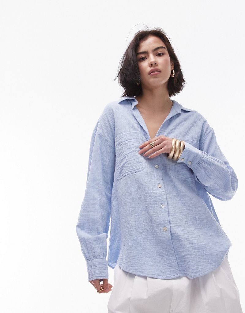 Повседневная хлопковая рубашка Topshop из шамбре