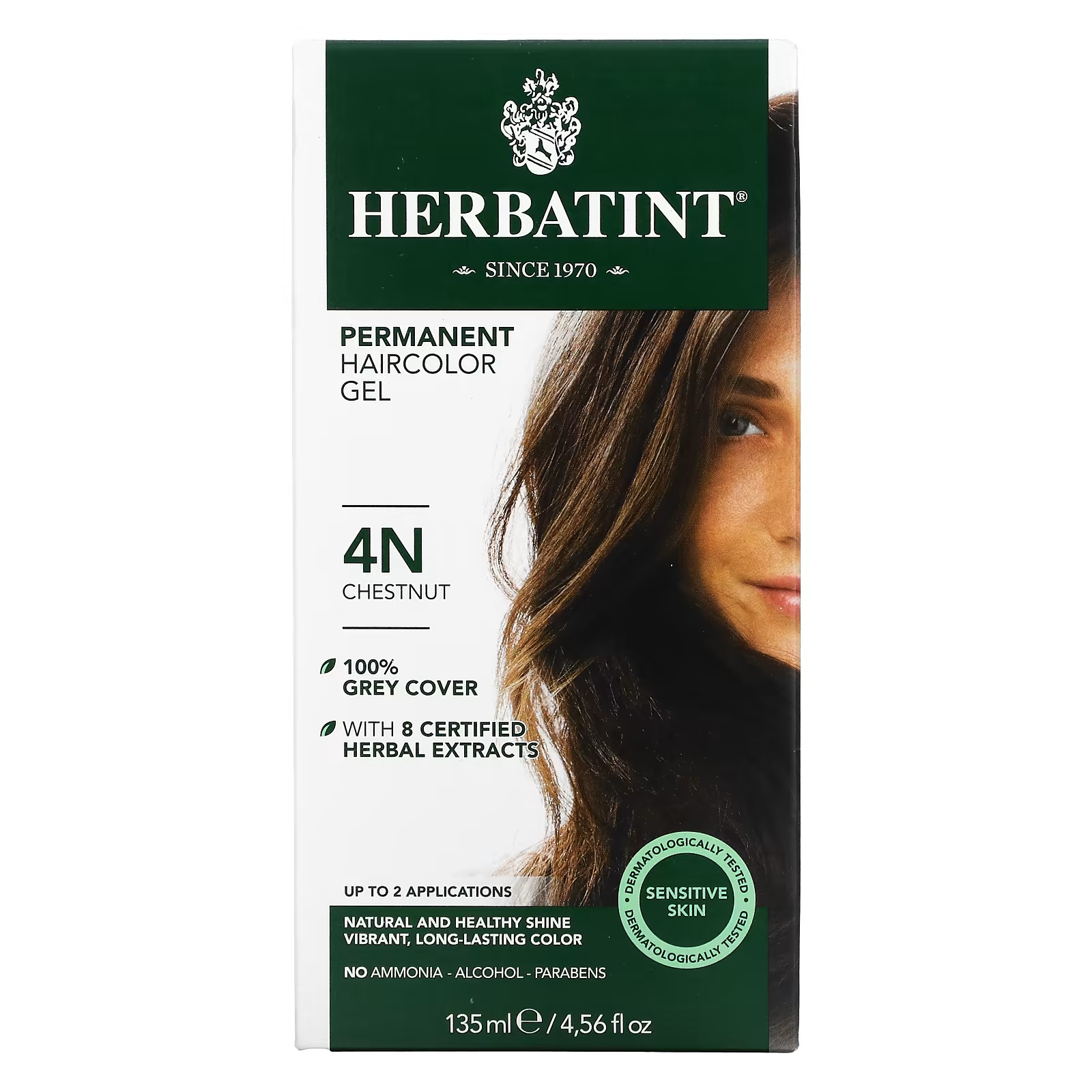Перманентный гель-краска для волос Herbatint 4N каштан, 135 мл