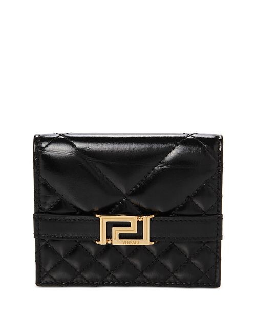 

Стеганый кожаный кошелек двойного сложения Greca Goddess Versace, цвет Black