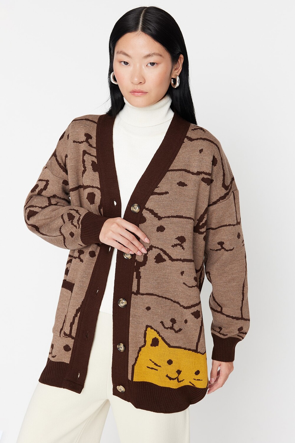 

Кардиган - Коричневый - Свободный крой Trendyol Modest, коричневый