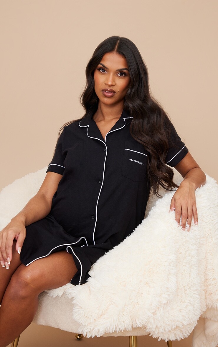 

PrettyLittleThing Черная ночная рубашка с короткими рукавами для беременных Mama