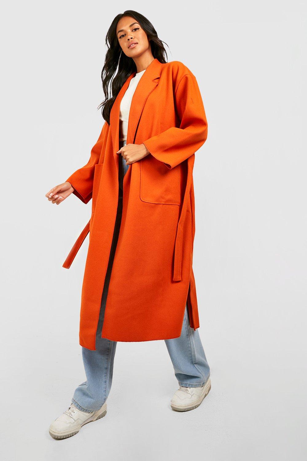 Шерстяное пальто оверсайз с поясом boohoo, оранжевый