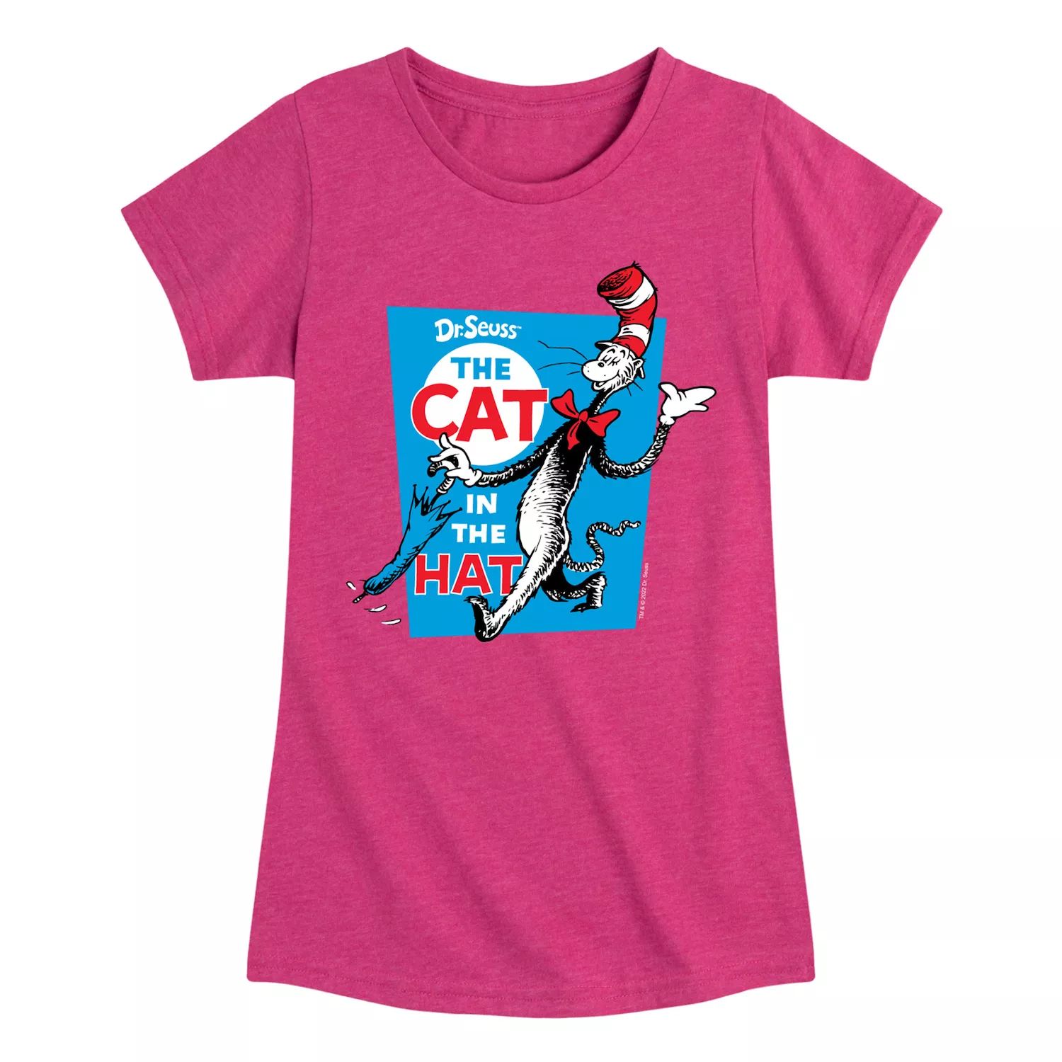Футболка с рисунком «Кот в шляпе» для девочек 7–16 лет «Доктор Сьюз» Licensed Character, ярко-розовый девочки 7–16 лет доктор сьюз я отправляюсь в прекрасные места футболка с графическим рисунком dr seuss