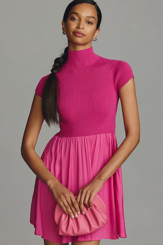 

Мини-платье-свитер Anthropologie Thea с короткими рукавами, розовый
