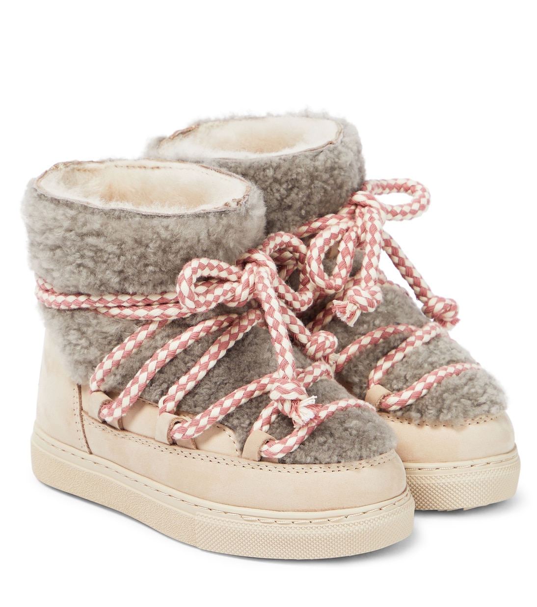 Классические зимние ботинки из овчины с кожаной отделкой. Inuikii Kids, серый