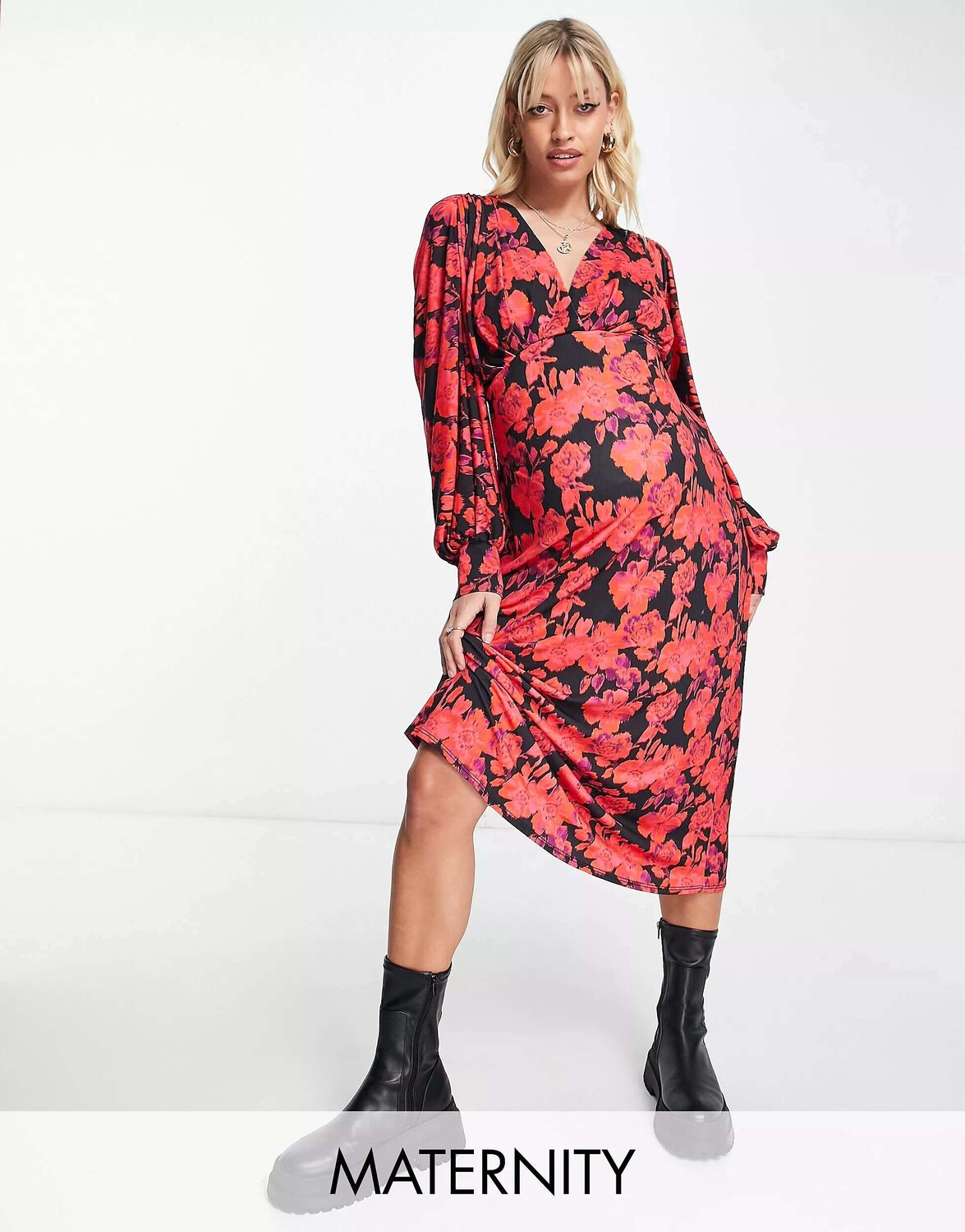 

Красное платье с цветочным принтом и крыльями летучей мыши River Island