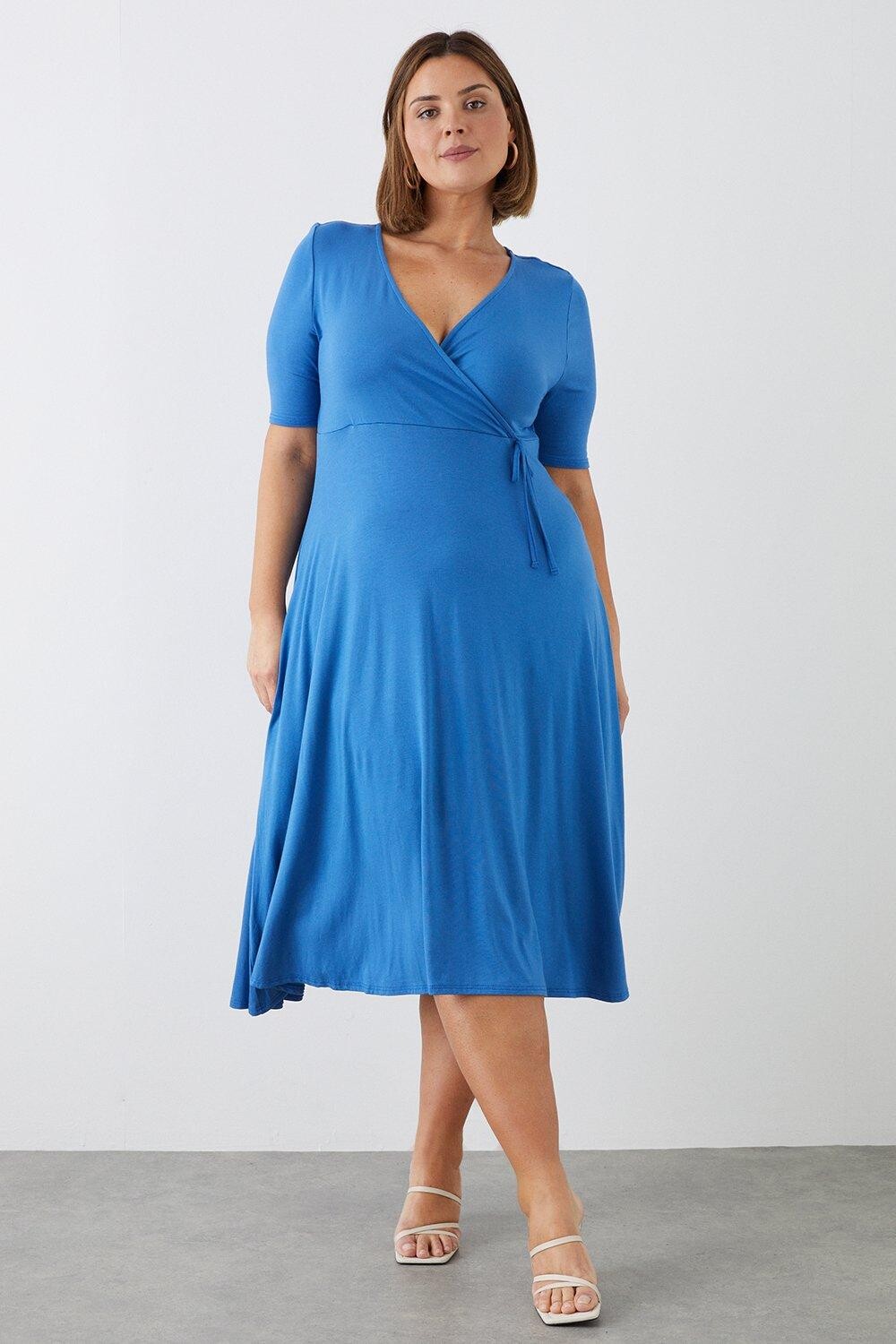

Трикотажное платье с запахом и короткими рукавами Curve Dorothy Perkins, синий