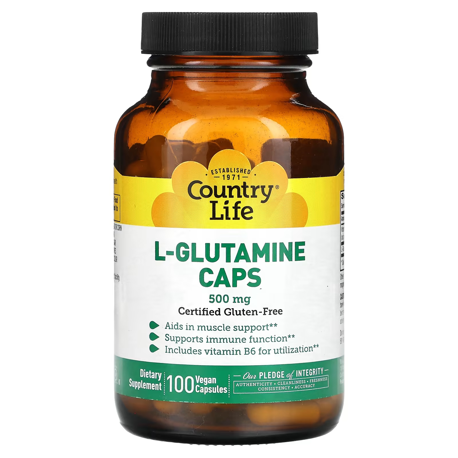Капсулы с L-глютамином Country Life, 500 мг, 100 веганских капсул