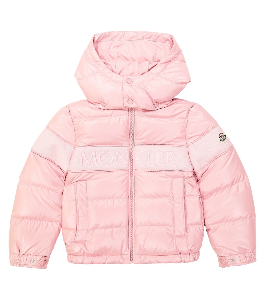 Пуховик truyere с логотипом Moncler Enfant, розовый оранжевый пуховик с логотипом moncler