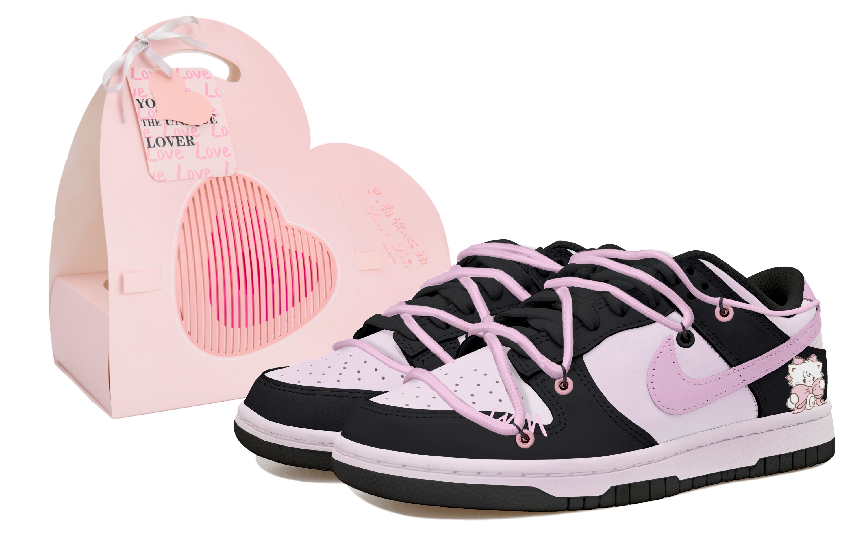 

Кроссовки Nike Dunk Skateboarding Shoes Women's Low-top Black/pink, черный/розовый