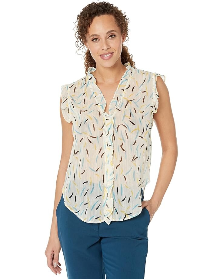 

Топ DKNY Sleeveless Printed V-Neck, цвет Parchment Multi
