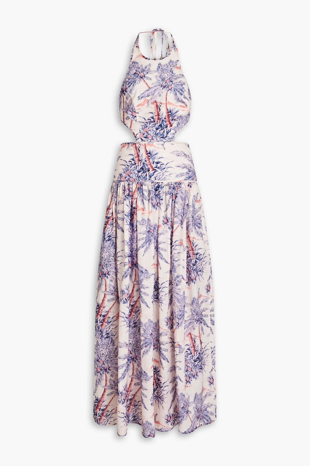 

Льняное платье макси с вырезом и принтом Zimmermann, розовый