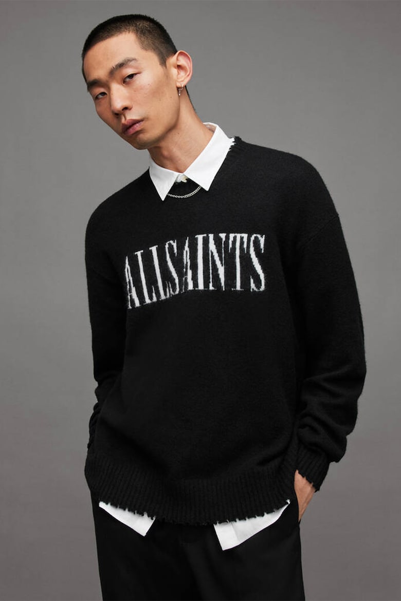 Шерстяной свитер Luka с логотипом Allsaints, черный