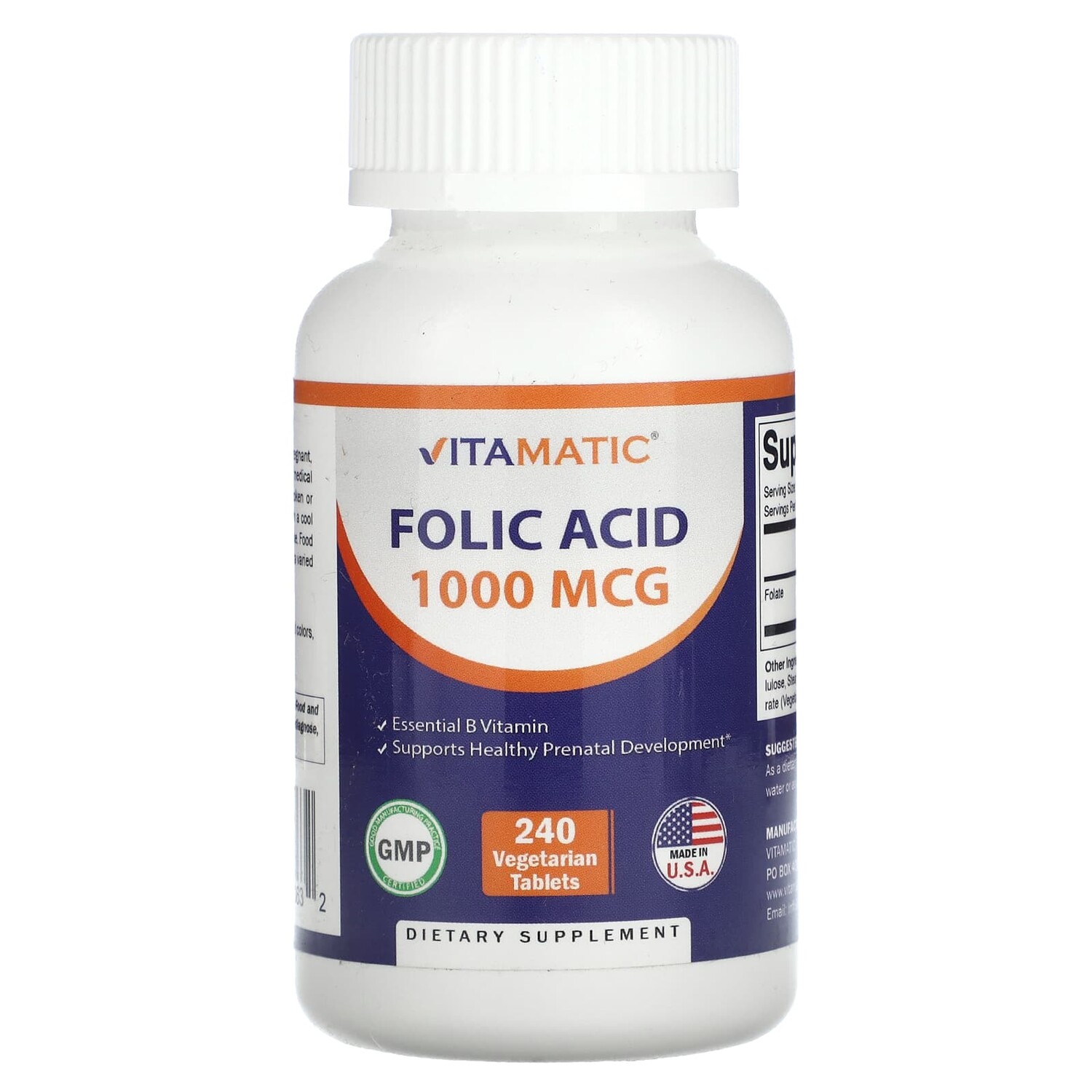 

Фолиевая кислота, 1000 мкг, 240 вегетарианских таблеток, Vitamatic