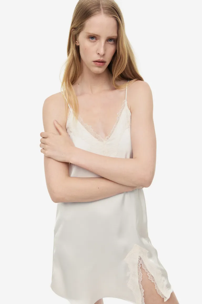 

Атласная ночная рубашка H&M, бежевый