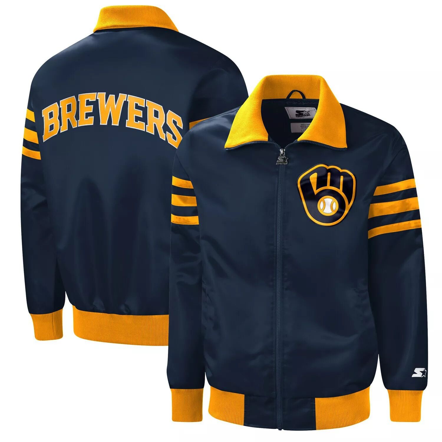 

Мужская темно-синяя университетская куртка с молнией во всю длину Milwaukee Brewers The Captain II Starter, Синий