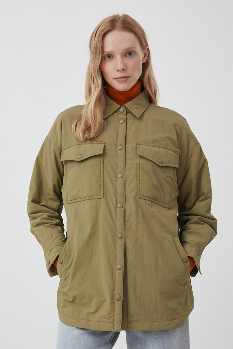 Утепленная куртка-рубашка с карманами Finn Flare, зеленый finn flare утепленная куртка женская с поясом на талии
