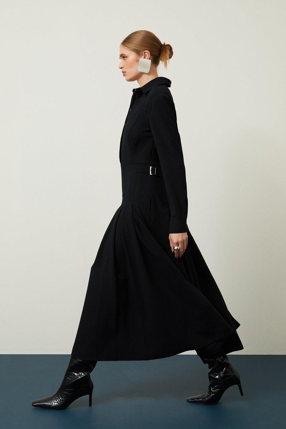 Платье-рубашка из крепа на заказ Karen Millen, черный цена и фото