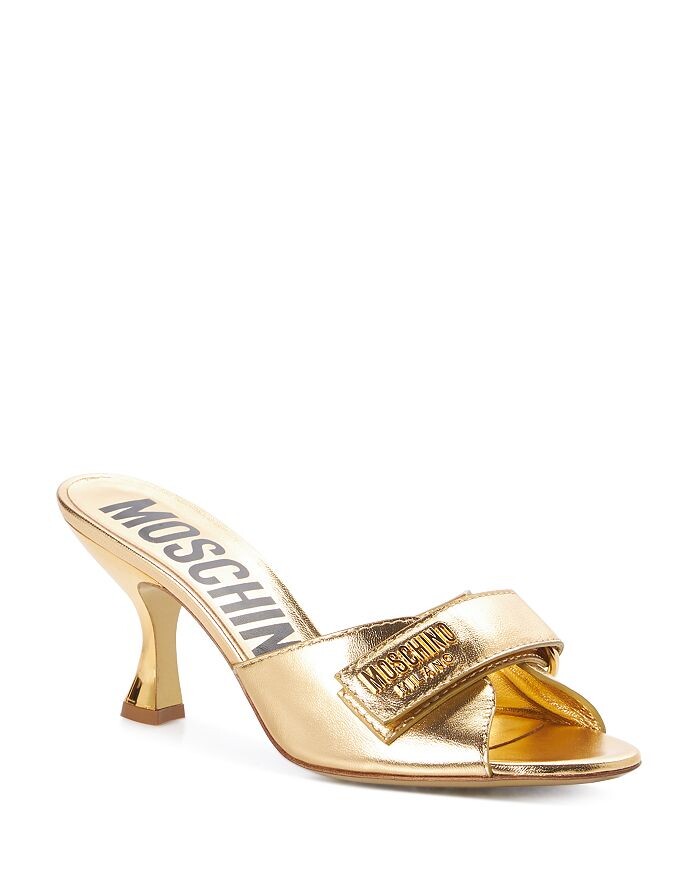 

Женские босоножки на среднем каблуке с логотипом Moschino