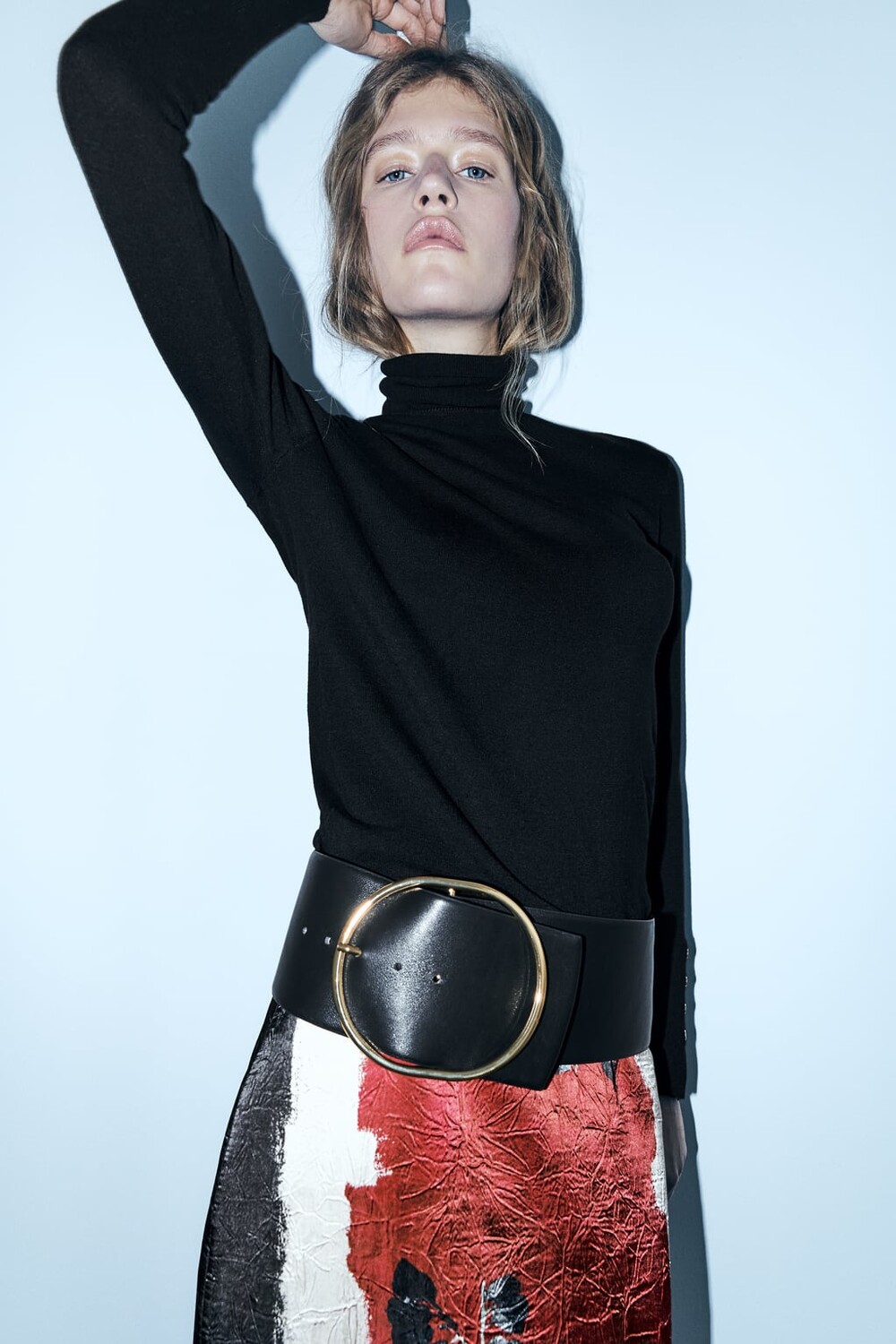 

Широкий кожаный ремень ZARA, черный