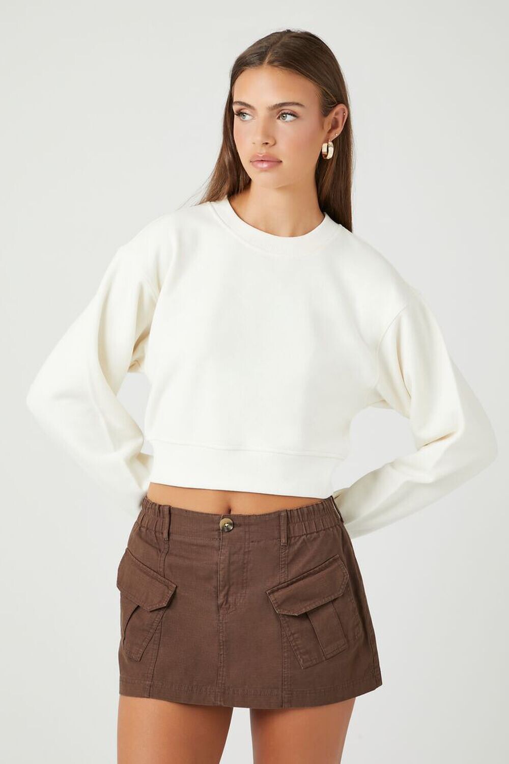 

Флисовый пуловер с круглым вырезом Forever 21, кремовый, Бежевый