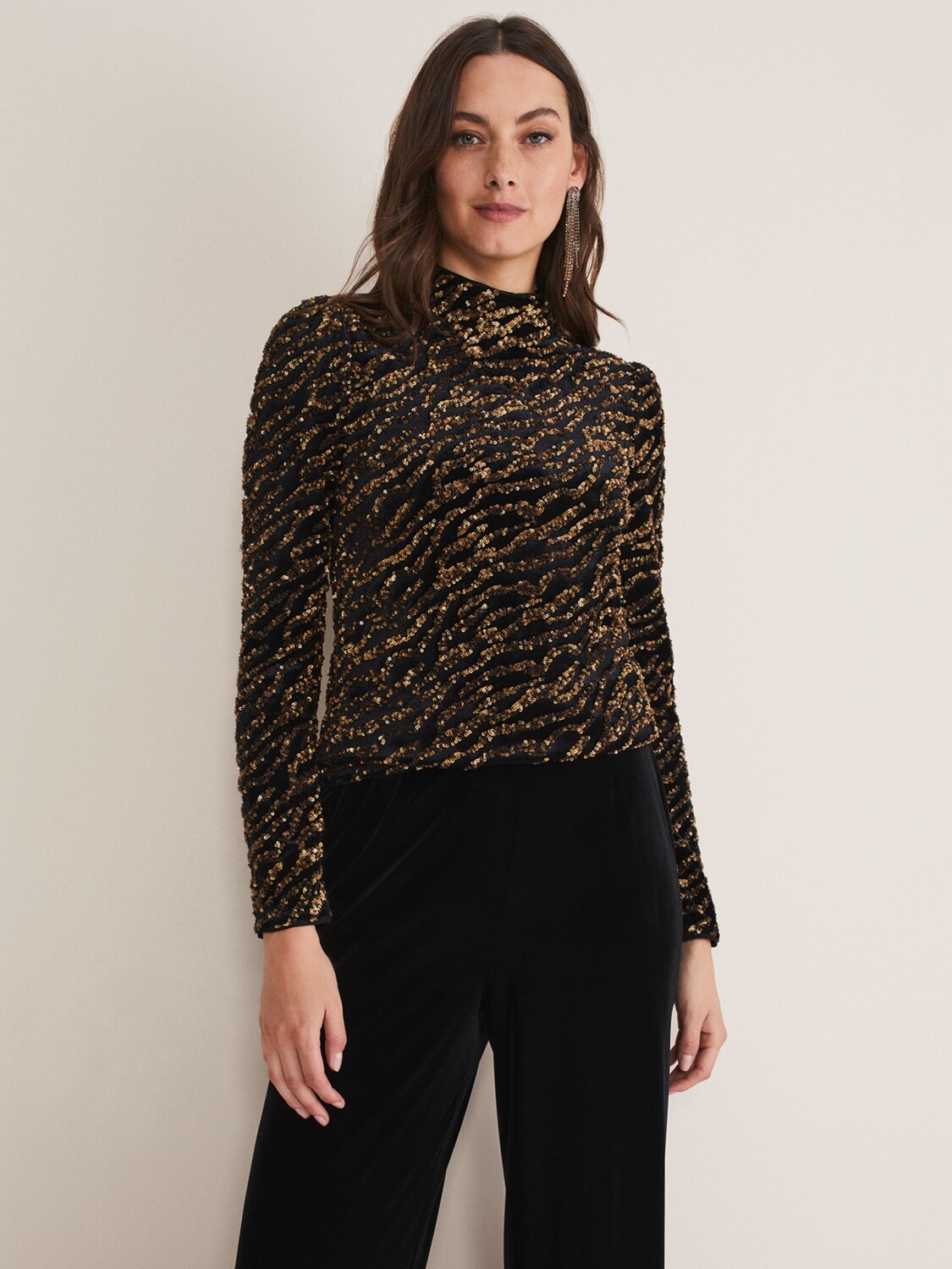 

Блуза с пайетками Phase Eight Lura Zebra, черный/золотой