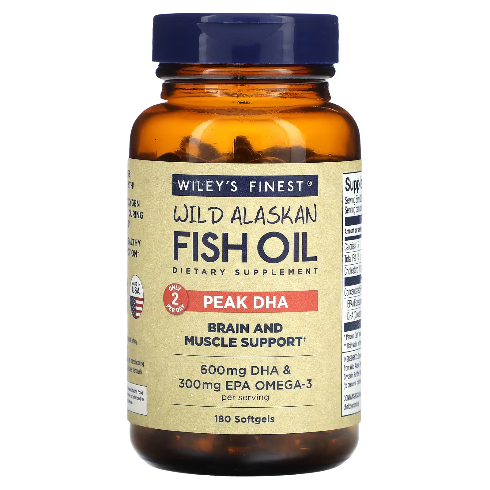 Пищевая добавка Wiley's Finest Wild Alaskan Fish Oil Peak DHA, 180 мягких таблеток