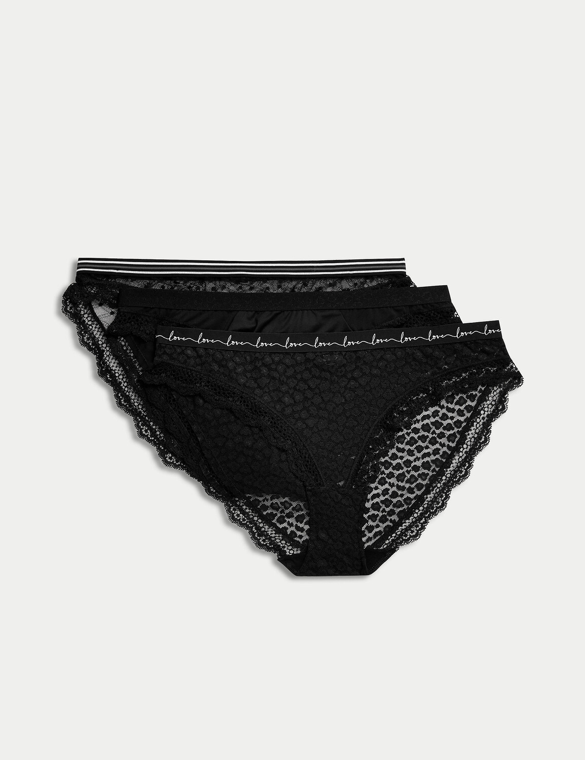 

Трусики бикини из 3 частей с кружевом и сеткой Marks & Spencer, черный