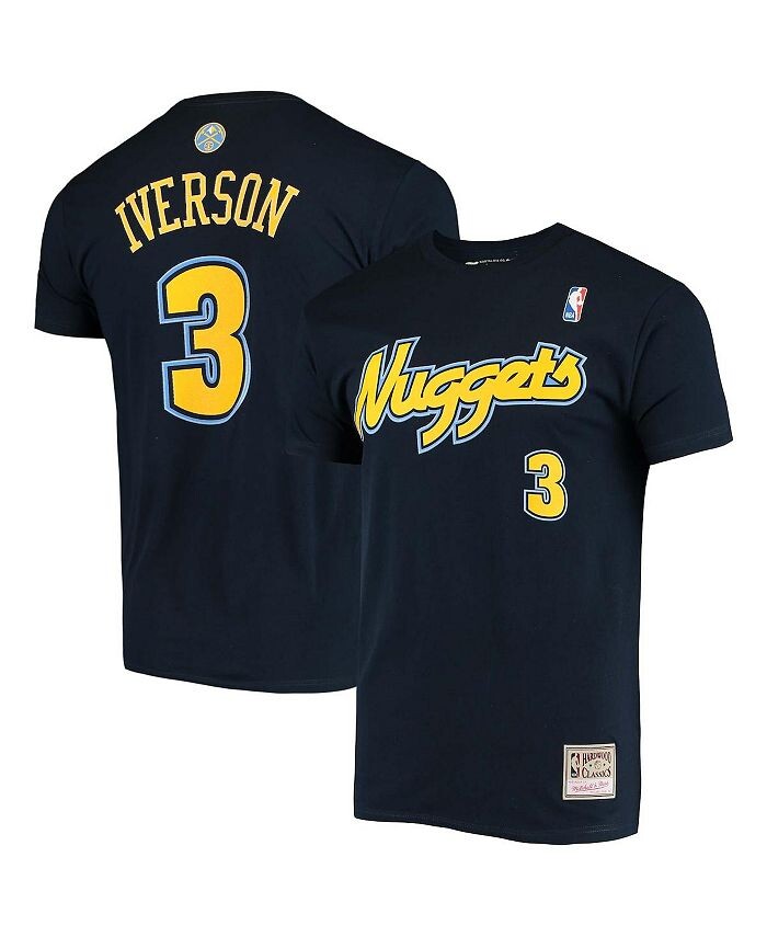 

Мужская темно-синяя футболка Allen Iverson Denver Nuggets Hardwood Classics с вышивкой имени и номера Mitchell & Ness, синий