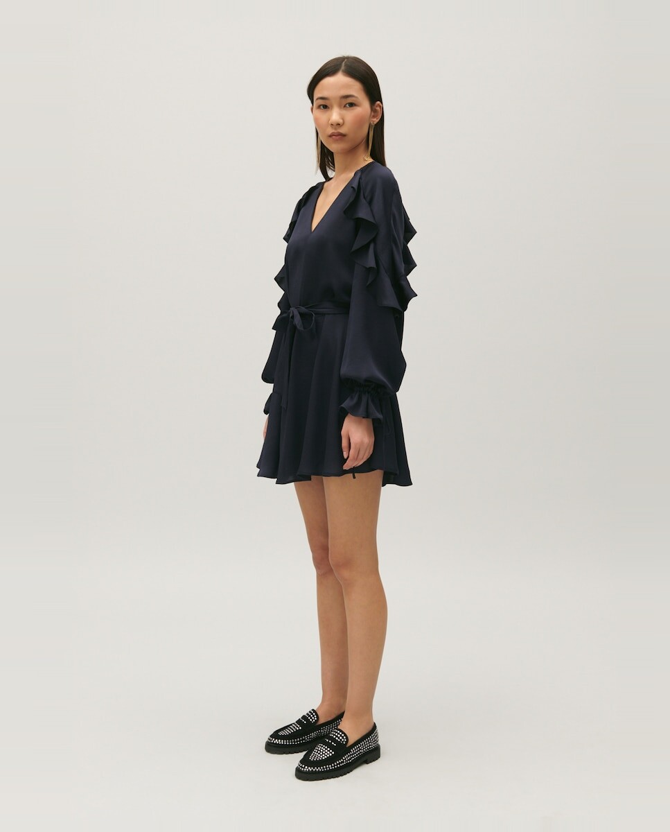 

Короткое платье с рюшами Claudie Pierlot, темно-синий
