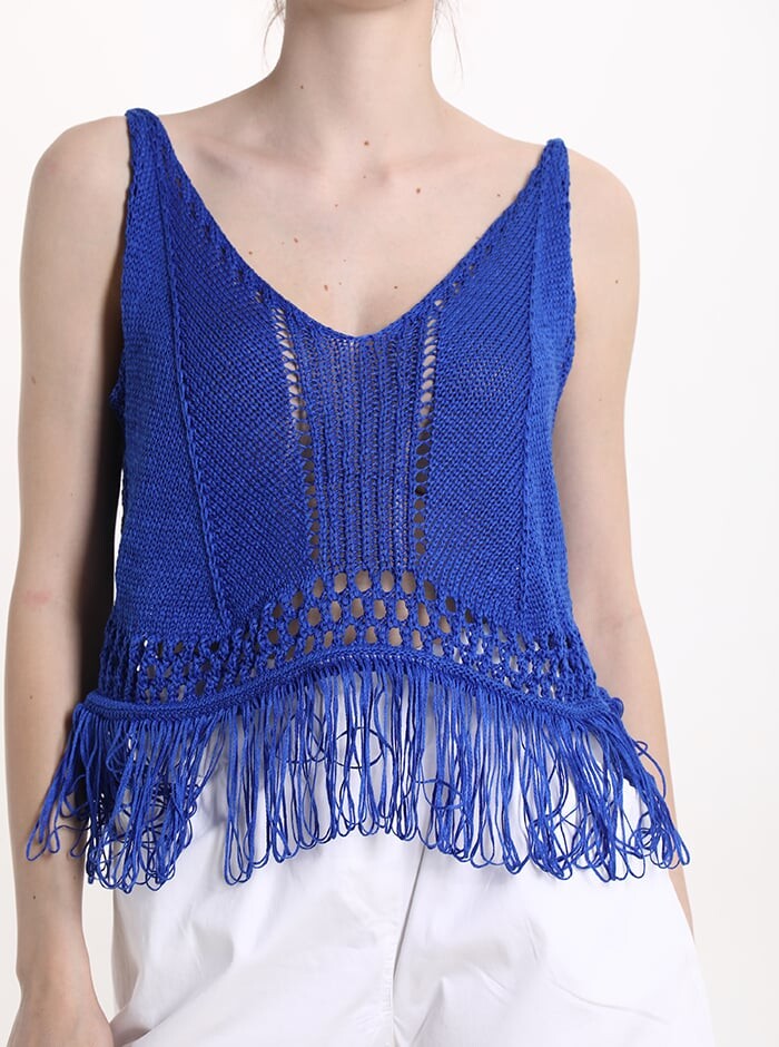 

Хлопковая майка с v-образным вырезом и бахромой, цвет Electric blue