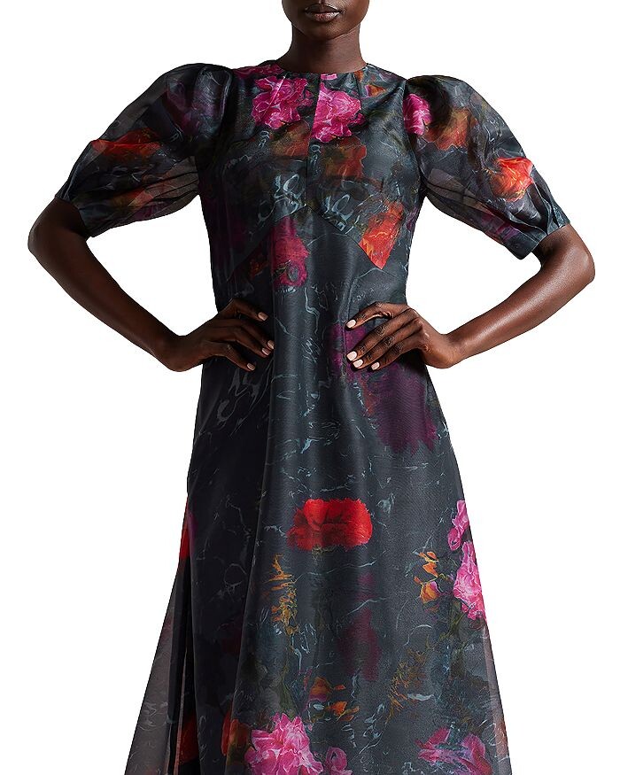 

Платье миди с принтом и пышными рукавами Mekayla Empire Line Ted Baker