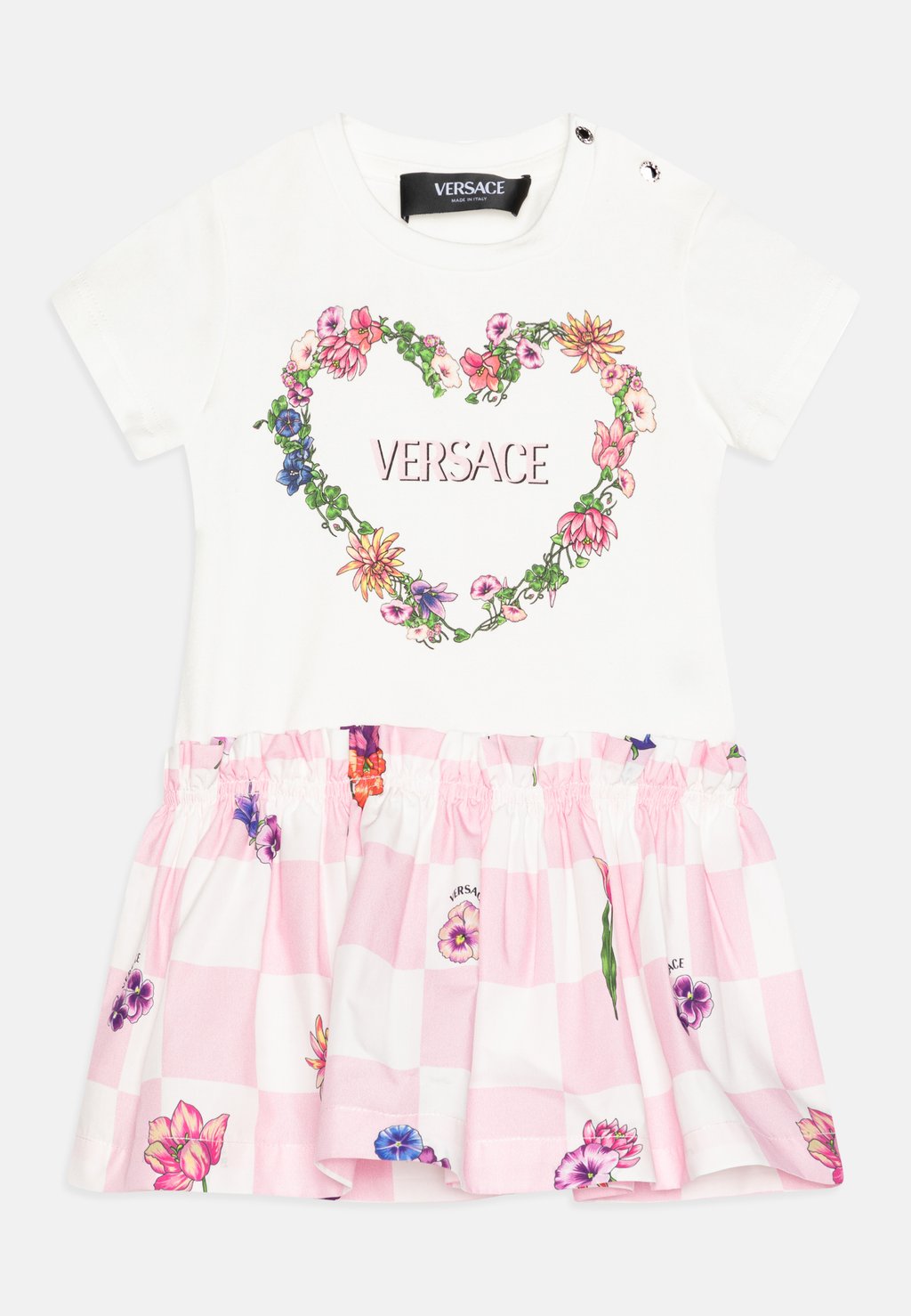 

Платье из джерси Baby Dress Damier Flowers Logo Heart Print Versace, цвет white/multicolor