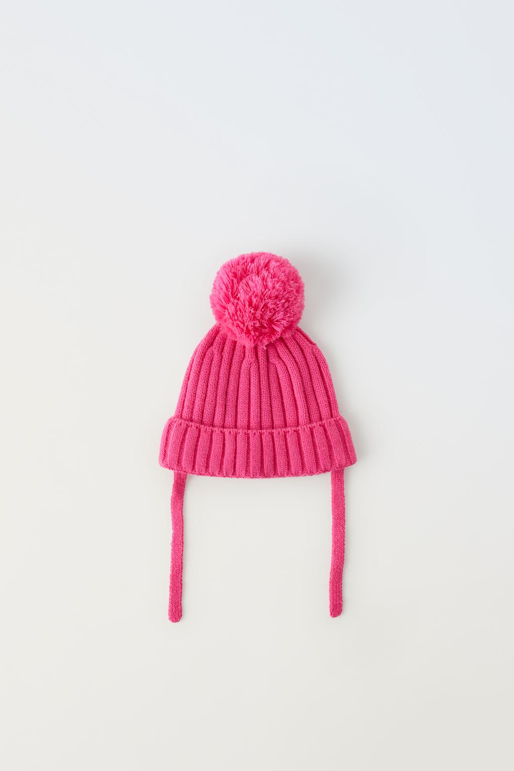 Лыжная коллекция трикотажная шапка с помпом ZARA, розовый