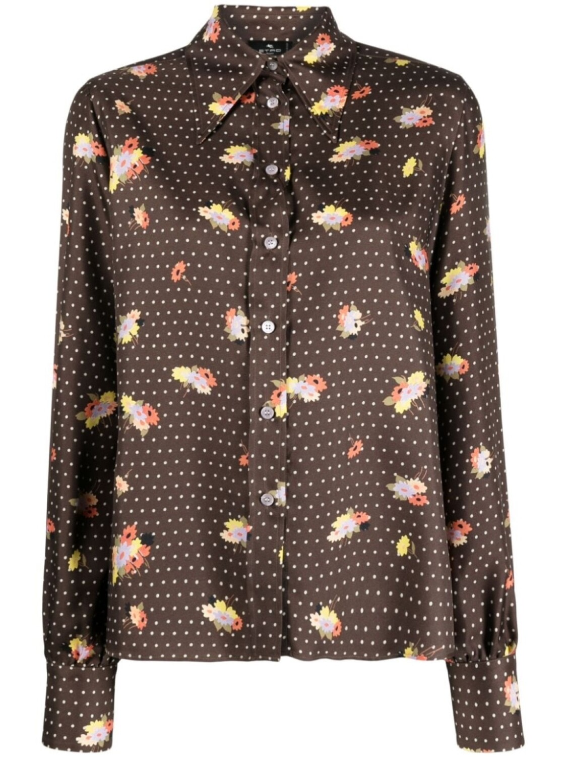 

ETRO шелковая рубашка с узором в горох и цветочным принтом, коричневый