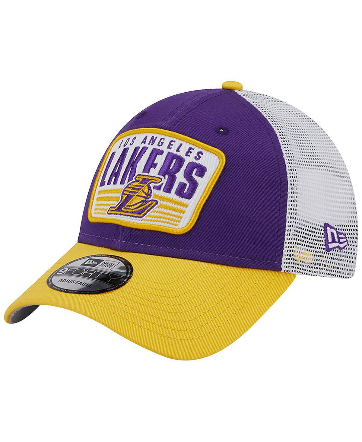Мужская фиолетовая кепка Los Angeles Lakers с двухцветной нашивкой 9FORTY Trucker Snapback New Era