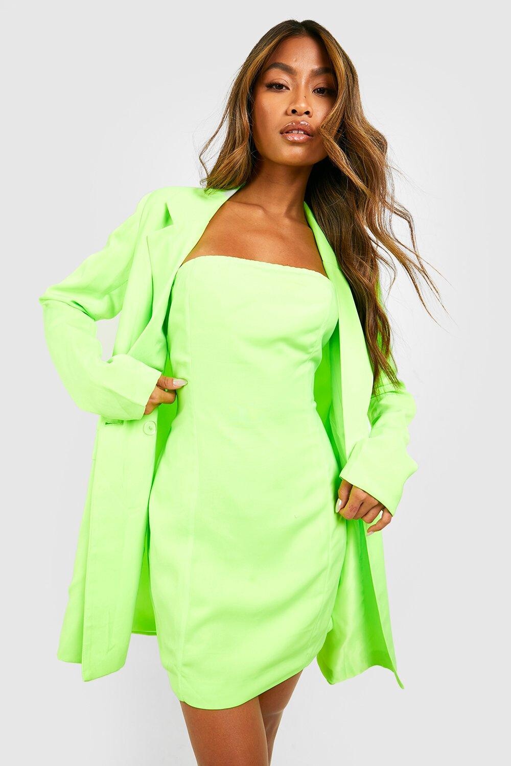 

Комплект блейзер и мини-платье Boohoo, лаймовый