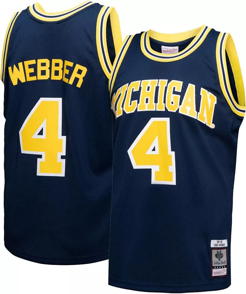 цена Мужская футболка Mitchell & Ness Michigan Wolverines Chris Webber # 4, синяя 1991-92 Swingman Replica Throwback Джерси
