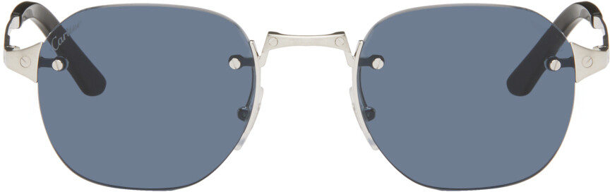 

Серебряные квадратные солнцезащитные очки Cartier, цвет Silver/Silver/Blue