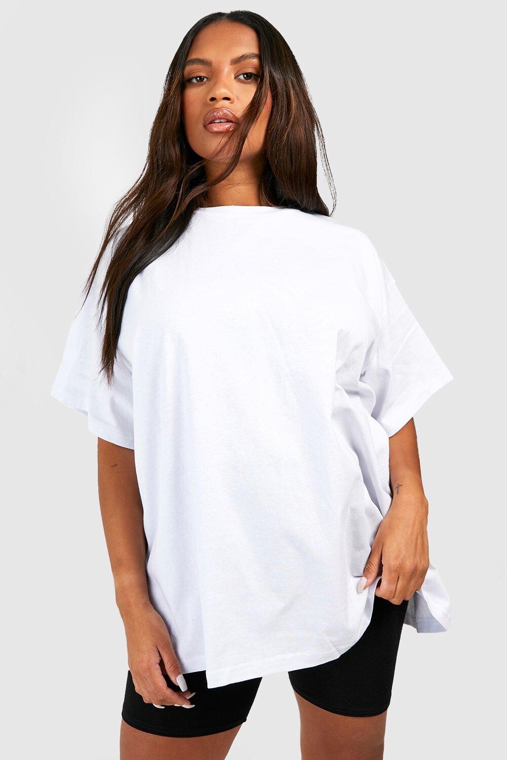 

Базовая футболка plus super oversize из хлопка с круглым вырезом Boohoo, белый