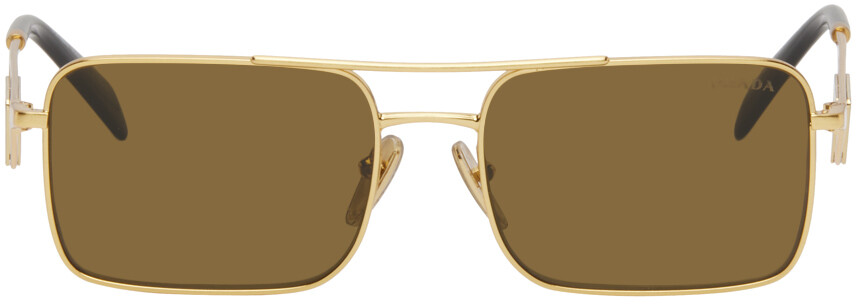 

Золотые солнцезащитные очки с пластинкой с логотипом Prada Eyewear